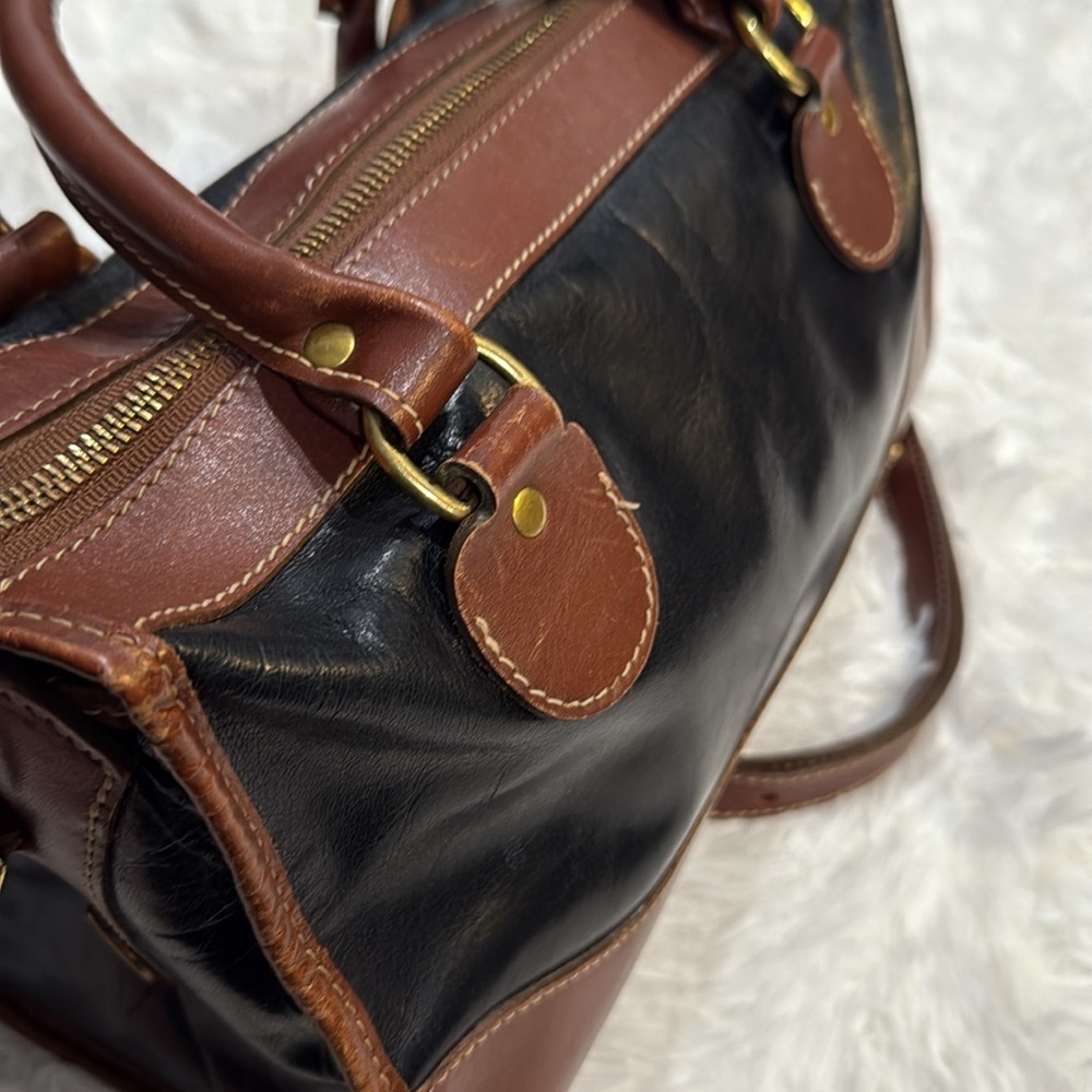 Brahmin Vintage Leather Satchel Crossbody Bag Black Brown Pre-Loved - Picture 9 of 16